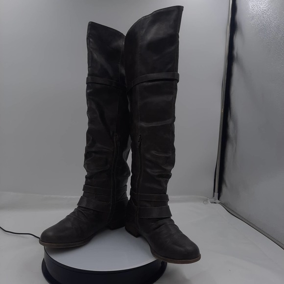 Just Fab Catlia GrayBrown Strappy Buckle inside zip knee high riding boots 7 - Picture 6 of 9